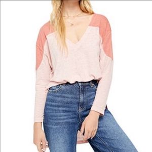 FREE PEOPLE Major Leagues Tee Baseball Shirt Pink